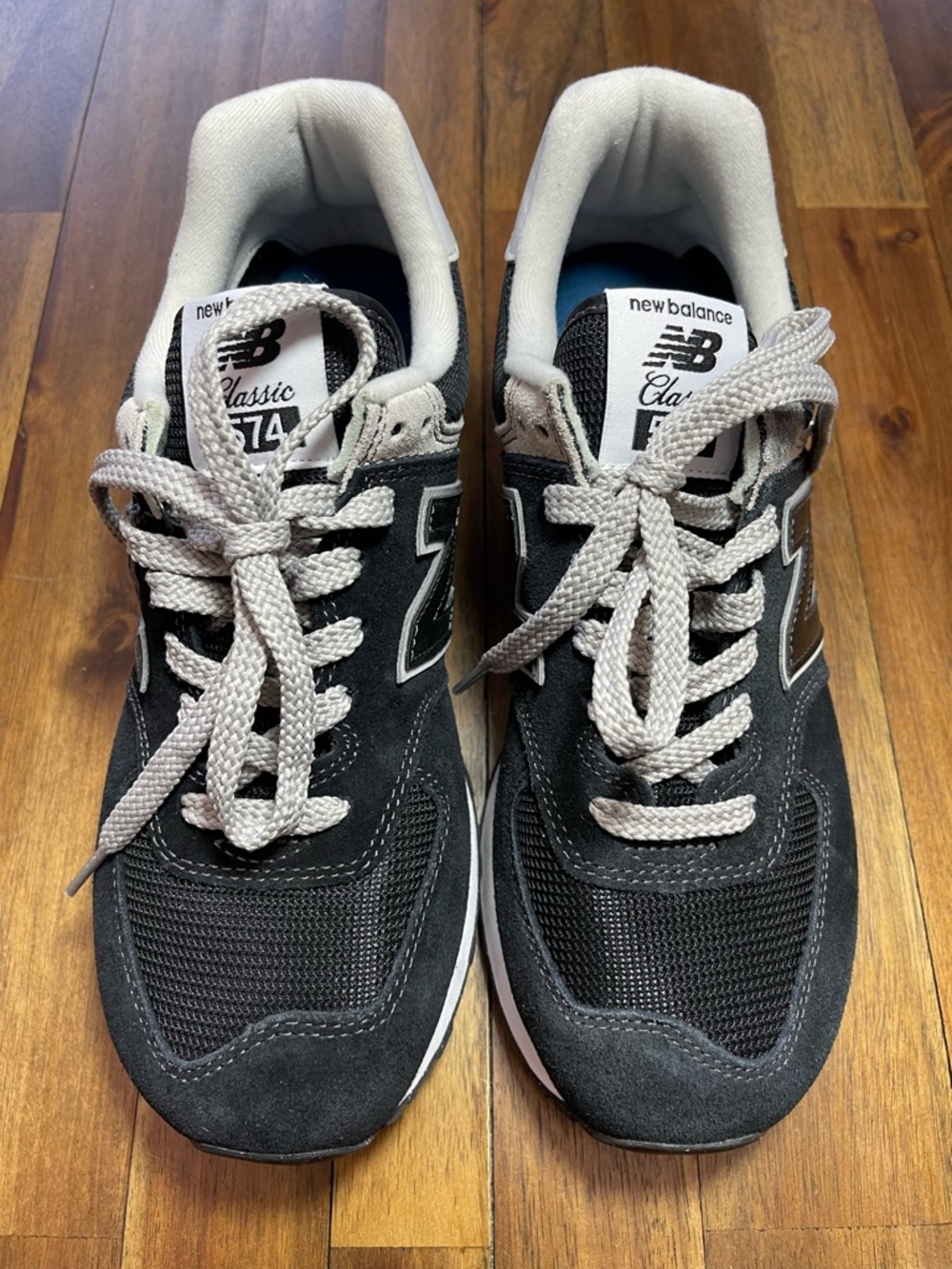 New Balance Classic 574 Black Suede & Light Gray Trim Sneakers - Picture 3 of 12